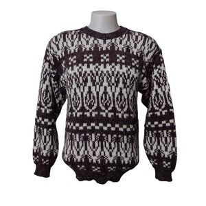 Current Editions Sweater XL Mens Cabin Core Fair Isle Burgundy Geometric Retro